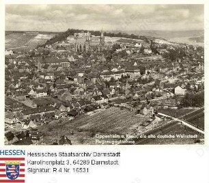 Oppenheim am Rhein, Teilansicht mit St. Katharinenkirche / Luftaufnahme