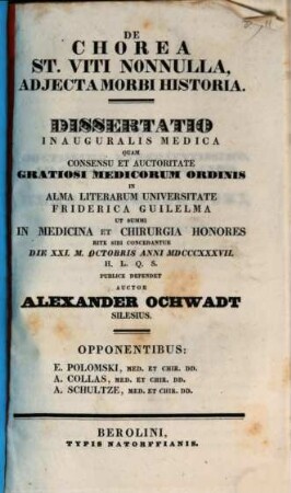 De chorea St. Viti nonnulla, adiecta morbi historia : Diss. inaug. med.