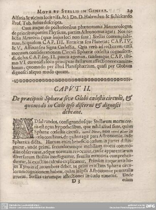 CAPUT II. De praecipuis Sphaerae sive Globi coelestis circulis, & quomodo in Coelo ipso discerni & dignosci debeant.