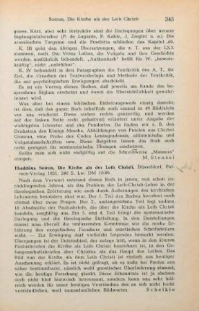 345 [Rezension] Soiron, Thaddaeus, Die Kirche als der Leib Christi