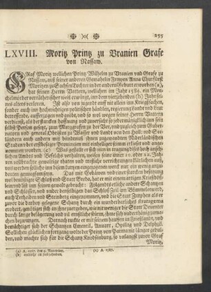 LXVIII. Moritz Printz zu Oranien Grafe von Nassaw