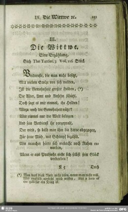 III. Die Wittwe : Eine Erzählung. Sieh The Tattler. 3 Vol. 126 Stück