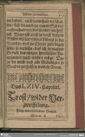 Das LXIV. Capittel. Trost, wider Verzweiffelung