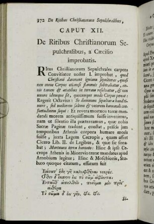 Caput XII. De Ritibus Christianorum Sepulchralibus, a Cæcilio improbatis.