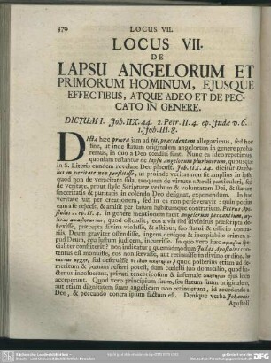 Locus VII. De Lapsu Angelorum Et Primorum Hominum, Eiusque Effectibus, Atque Adeo Et De Peccato In Genere