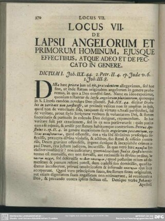 Locus VII. De Lapsu Angelorum Et Primorum Hominum, Eiusque Effectibus, Atque Adeo Et De Peccato In Genere