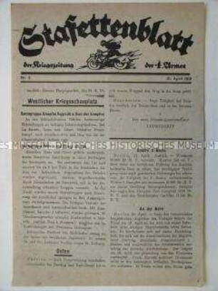 Mitteilungsblatt der "Kriegszeitung der 4. Armee" zur Kriegslage an der Westfront