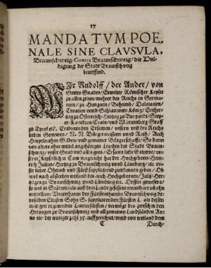 Mandatum Poenale Sine Clausula, Braunschweig/ Contra Braunschweig/ die Huldigung der Stadt Braunschweig betreffend