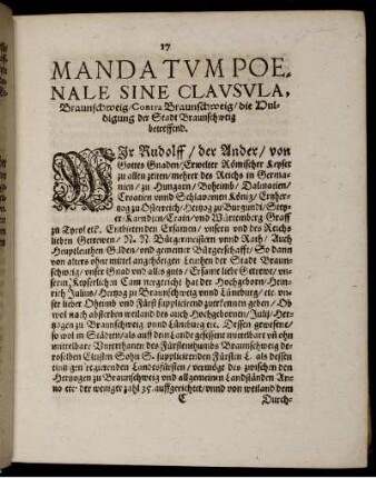 Mandatum Poenale Sine Clausula, Braunschweig/ Contra Braunschweig/ die Huldigung der Stadt Braunschweig betreffend