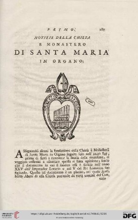Della Chiesa e Monastero di Santa Maria in Organo