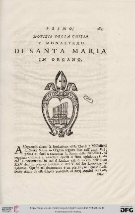 Della Chiesa e Monastero di Santa Maria in Organo