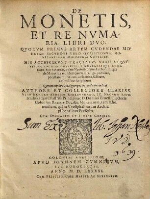 De Monetis Et Re Nvmaria : Libri Dvo ...