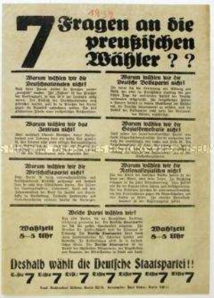 Aufruf der Deutschen Staatspartei zur preußischen Landtagswahl 1932