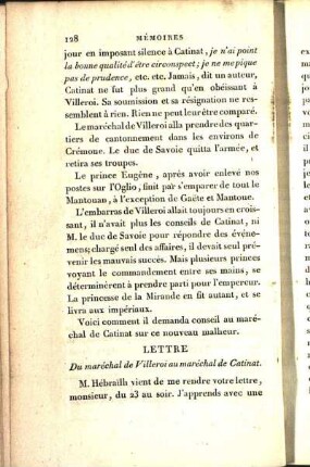 Lettre Du maréchal de Villeroi au maréchal de Catinat.