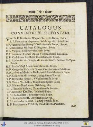Catalogus Conventus Wessofontani.