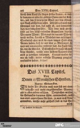 Das XVIII. Capitel. Von Denen a) Moralischen Schreiben.