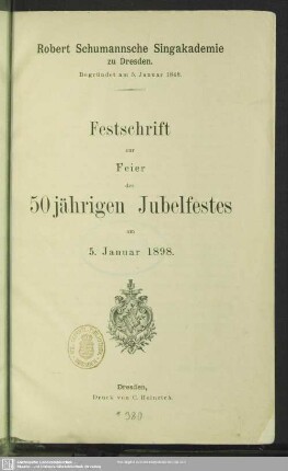 Festschrift zur Feier des 50jährigen Jubelfestes : am 5. Januar 1898
