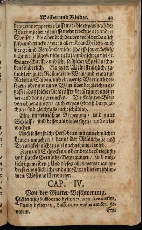 Cap. IV. Von der Mutter-Beschwerung.