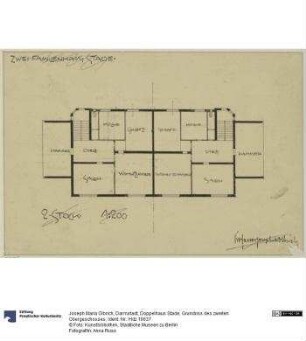 Darmstadt, Doppelhaus Stade, Grundriss des zweiten Obergeschosses