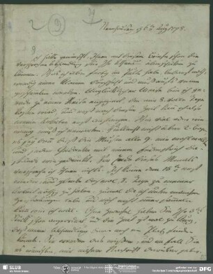 Eigenh. Brief von August Ludwig Hülsen an August Wilhelm von Schlegel, Nennhausen, 06.08.1798