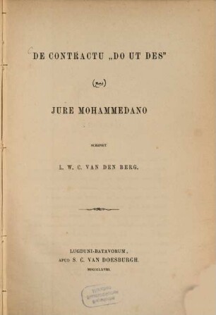 De contractu "do ut des" (bīʻ) jure Mohammedano : specimen juridicum