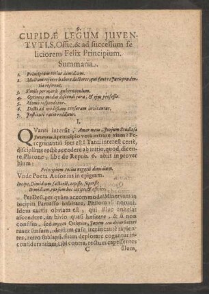 Cupidae Legum Iuventutis Offic. & ad successum feliciorem Felix Principium.