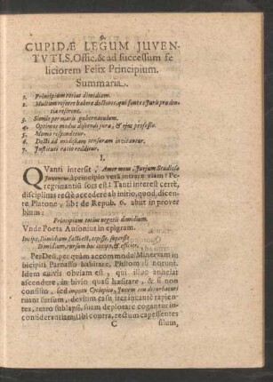 Cupidae Legum Iuventutis Offic. & ad successum feliciorem Felix Principium.