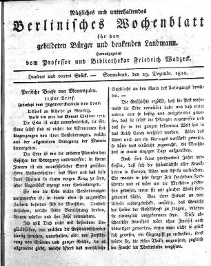 Hundert und viertes Stueck, Sonnabend, den 29. Dezember 1810.