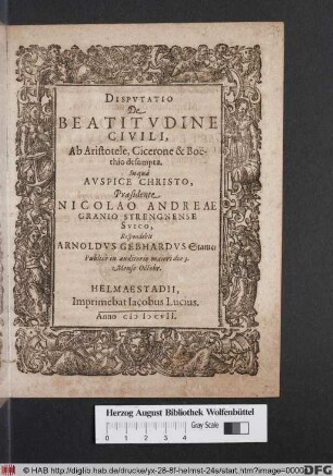 Disputatio De Beatitudine Civili, : Ab Aristotele, Cicerone & Boëthio desumpta