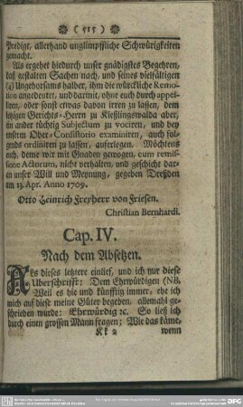 Cap. IV. Nach dem Absetzen