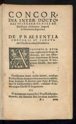 De Praesentia Corporis Et Sanguinis Christi coena Dominica.