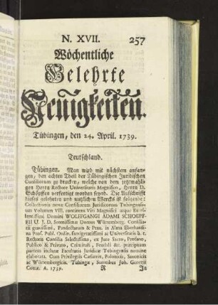 XVII. (24. April. 1739)