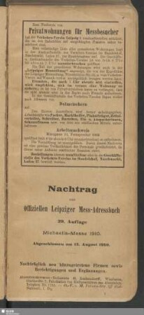 Nachtrag zum Offiziellen Leipziger Mess-Adressbuch