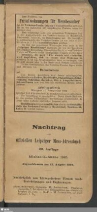 Nachtrag zum Offiziellen Leipziger Mess-Adressbuch