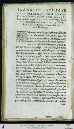 Ioanni de Sade in Secretiore Regis Consilio Consiliario…