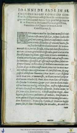 Ioanni de Sade in Secretiore Regis Consilio Consiliario…