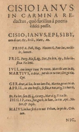 Cisio ianvs in carmina redactus, quo facilius â pueris edisci possit.