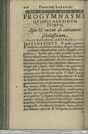 Progymnasma Quinquagesimum Primum. Spes & metus ob certamen scholasticum