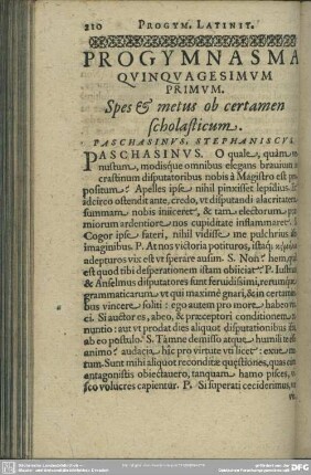 Progymnasma Quinquagesimum Primum. Spes & metus ob certamen scholasticum