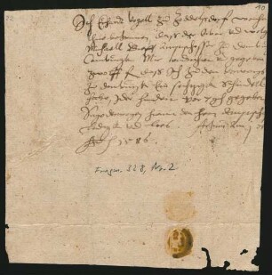 Quittung betr. die Fuhrdienste von Erhard Vogel, Dornburg, o.O. 1586, Okt. 1