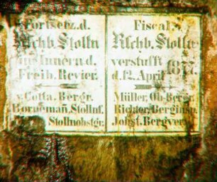 Verstufungstafel im Rothschönberger Stolln im Freiberger Revier