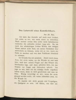 Das Lebewohl eines Kunstkritikers.