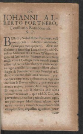 Johanni Alberto Portnero, Consiliario Ratisbonensi S.P.