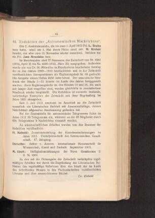 44. Redaktion der "Astronomischen Nachrichten".