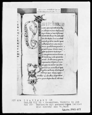 Gregorius Magnus, Moralia pars 3 — Initialseite Q(ui contra), Folio 221recto