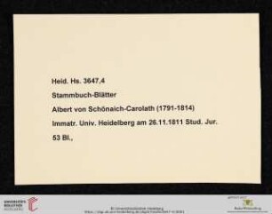 Stammbuchblätter Albert von Schönaich-Carolath