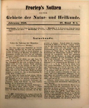 Froriep's Notizen aus dem Gebiete der Natur- und Heilkunde. 1856,4, 1856,4