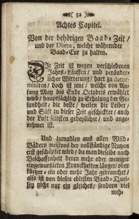 Achtes Capitel. Von der behörigen Baad-Zeit/ und der Diæta, welche währender Baad-Cur zu halten
