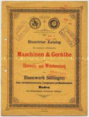 Illustrierter Katalog über Maschinen und Geräte für die Obstverarbeitung und Weinbereitung