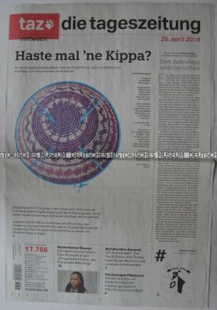 Tageszeitung "taz. die tageszeitung" mit Titel zu Demonstrationen gegen Antisemitismus